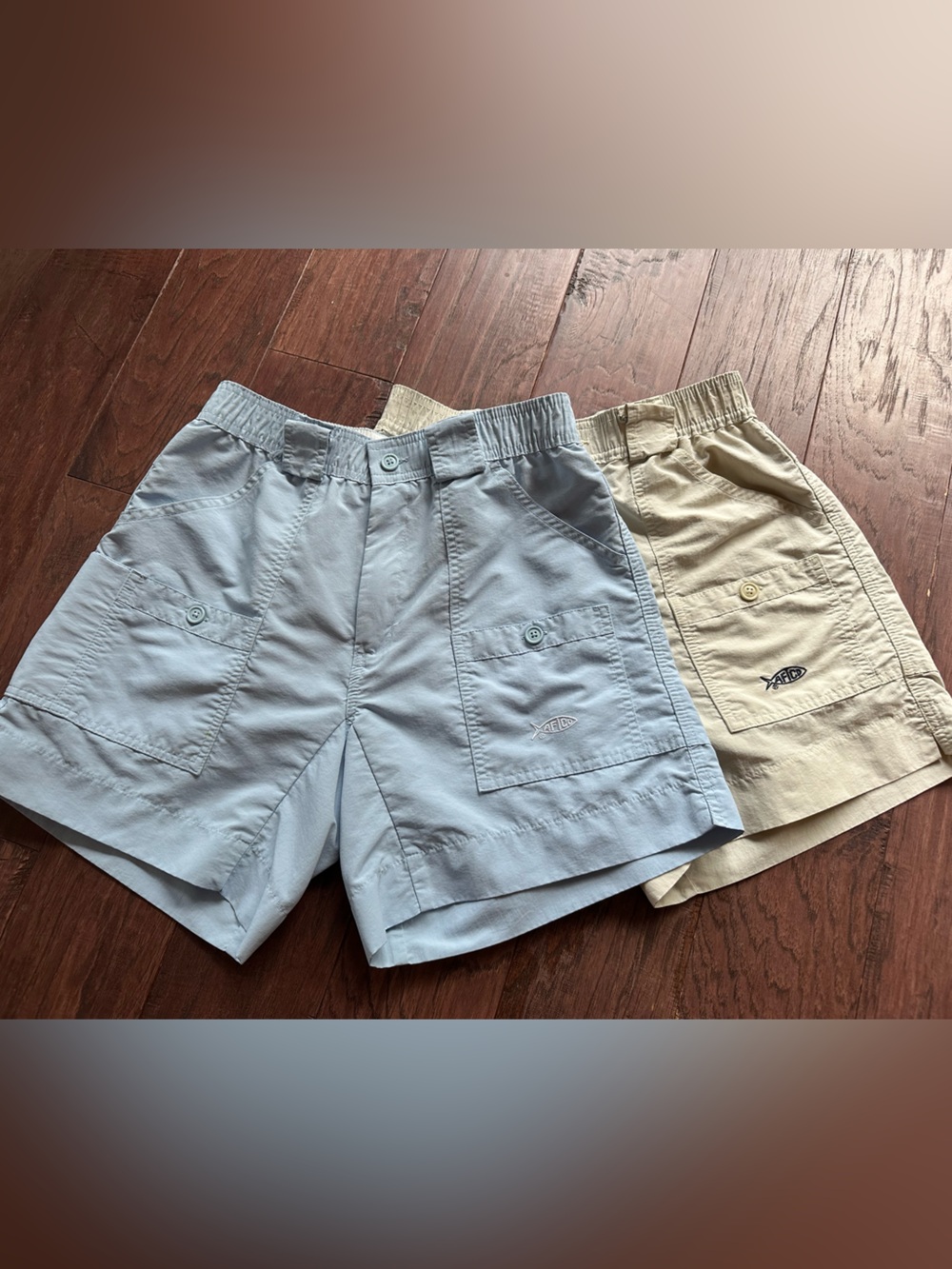 AFTCO Light Blue and Beige Fishing Shorts Pair